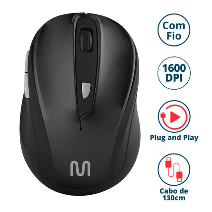 Mouse Com Fio Usb Confort Preto Mo241 Multi